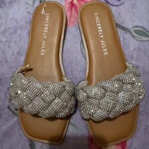 Sincerely Jules Silver Embellished Sandals